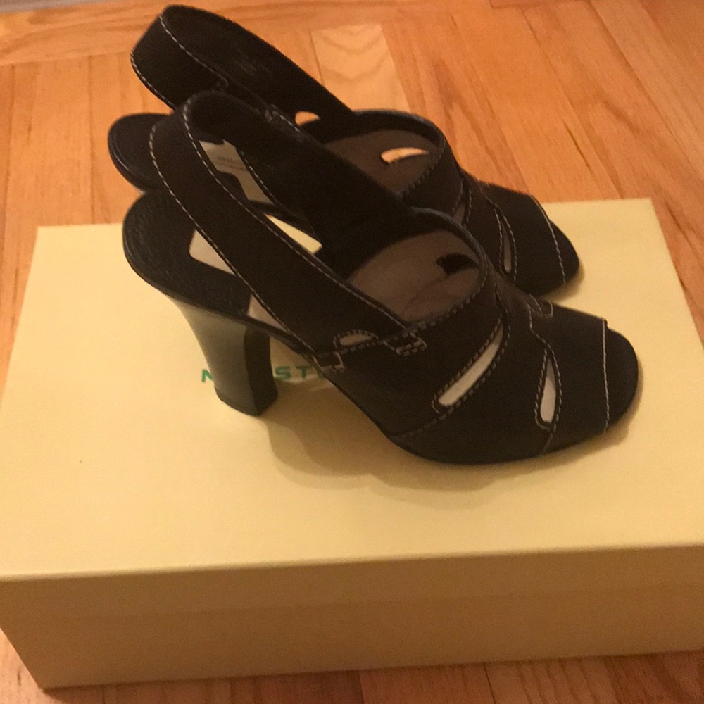 Sling back black sandals worn once
